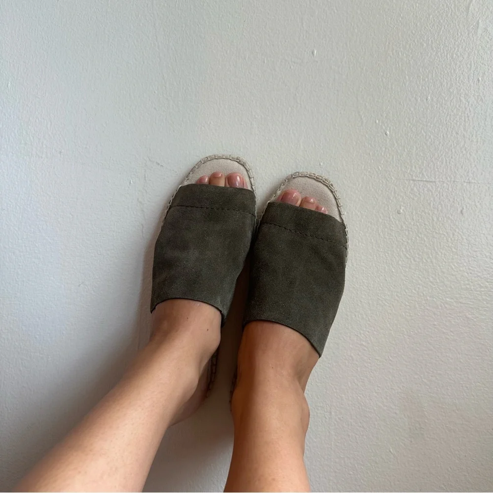 Splendid Olive Green Suede Espadrille Slide Sandals